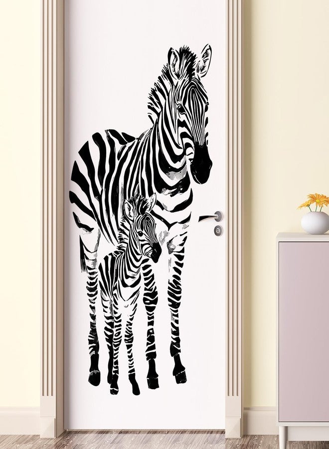 DRWSSR Removable Watercolor Striped Zebra Wall Decals DIY Jungle Cartoon Animal Wall Decals Vinyl Parent Child Animals Wall Decals for Kids Bedroom Bathroom Nursery Black and White Home Decor - Image 3