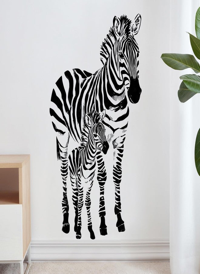 DRWSSR Removable Watercolor Striped Zebra Wall Decals DIY Jungle Cartoon Animal Wall Decals Vinyl Parent Child Animals Wall Decals for Kids Bedroom Bathroom Nursery Black and White Home Decor - Image 4