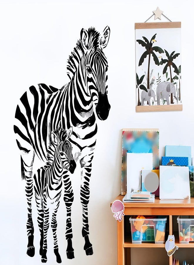 DRWSSR Removable Watercolor Striped Zebra Wall Decals DIY Jungle Cartoon Animal Wall Decals Vinyl Parent Child Animals Wall Decals for Kids Bedroom Bathroom Nursery Black and White Home Decor - Image 5