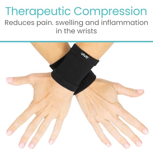Vive Wrist Compression Sleeves for Women & Men (Pair) - Elastic Support Wristband for Pain Relief & Circulation - Wrist Support for Carpal Tunnel, Arthritis, Tendonitis - Great for Sports Injury - Image 3