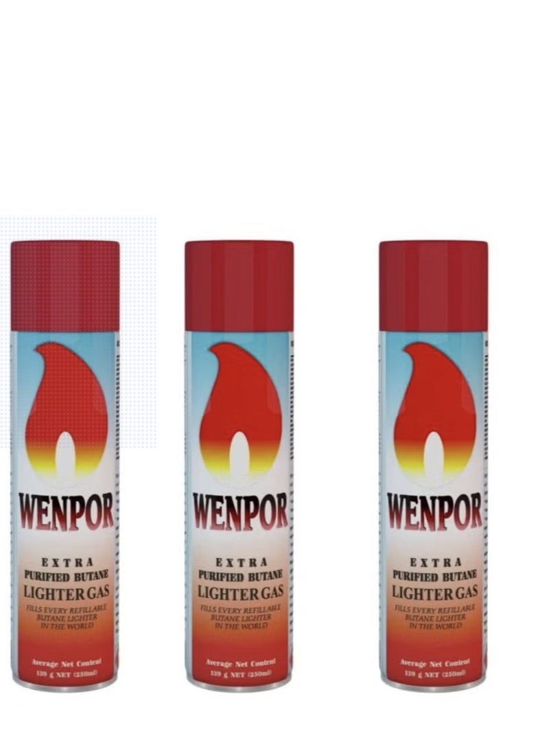 Wenpor Purified Butane Lighter Gas 250ml (3Pc)