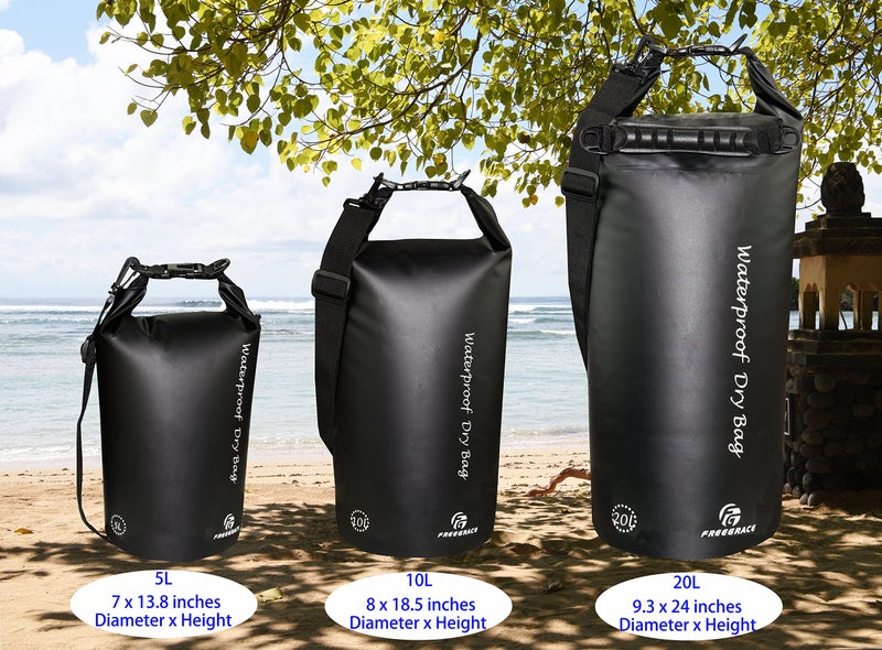 Freegrace Waterproof Dry Bags Set Of 3 Dry Bag With 2 Zip Lock Seals & Detachable Shoulder Strap, Waist Pouch & Phone Case - Can Be Submerged Into Water (Black, 20L) - Image 2