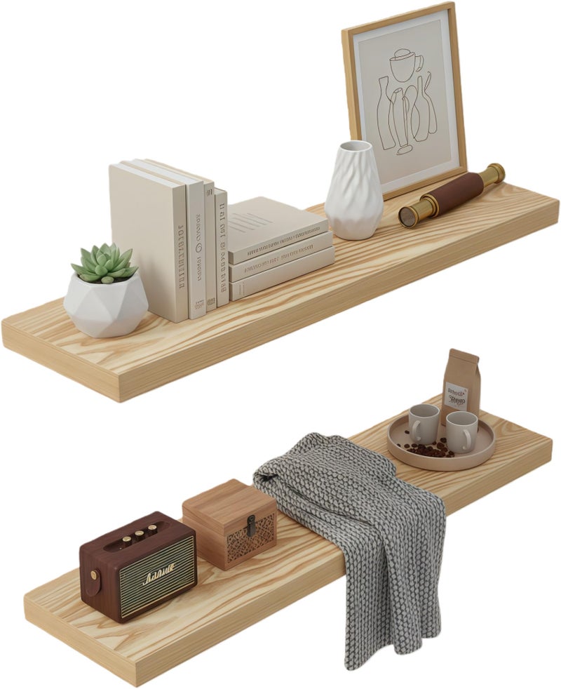 Lufia Floating Wall Shelves, Set of 2, MDF with Invisible Brackets, Modern Storage for Bedroom, Bathroom, Living Room, Kitchen (Oak, 28" W x 7" D x 1.5" Hâ€‹) - Image 1