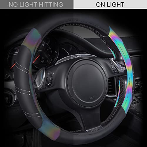 CAR PASS Line Rider Microfiber Leather Sporty 14515 inch Steering Wheel Cover Universal Fits for 95 TruckSUVCars AntiSlip Safety Comfortable Design Black Reflective - Image 3