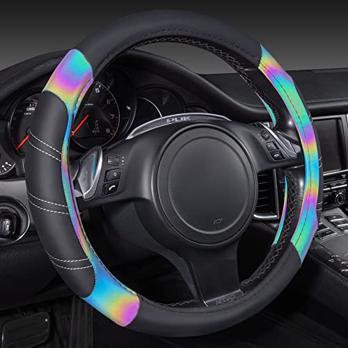 CAR PASS Line Rider Microfiber Leather Sporty 14515 inch Steering Wheel Cover Universal Fits for 95 TruckSUVCars AntiSlip Safety Comfortable Design Black Reflective - Image 1