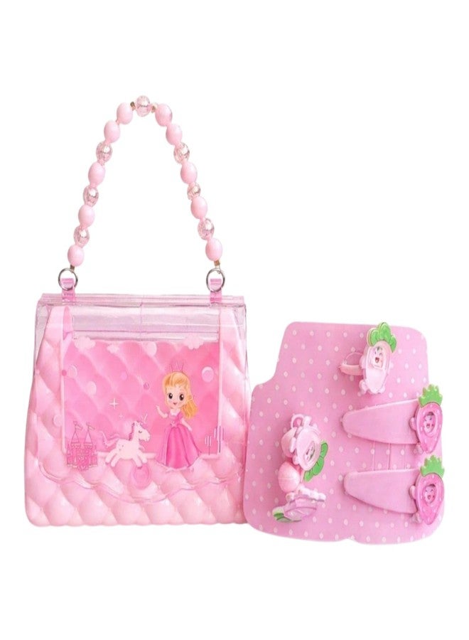 LBV Pink Princess Handbag with Cute Hair Accessories Set for Girls Cartoon Hair Clips, Rubber Bandand Ring, Gift Set for Girls - Image 2
