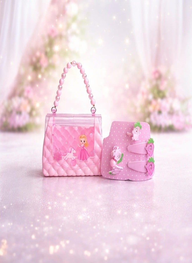 LBV Pink Princess Handbag with Cute Hair Accessories Set for Girls Cartoon Hair Clips, Rubber Bandand Ring, Gift Set for Girls - Image 5