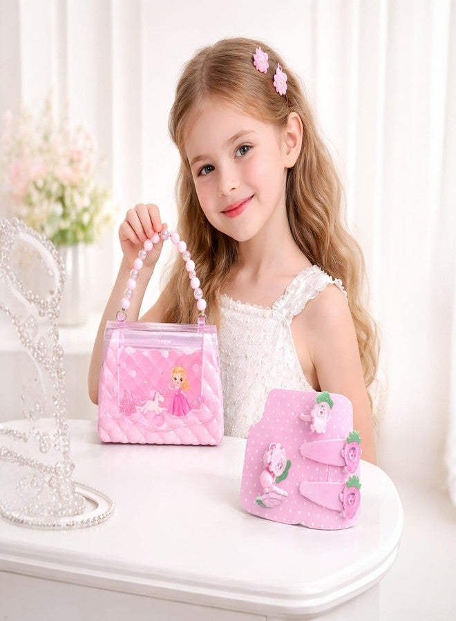 LBV Pink Princess Handbag with Cute Hair Accessories Set for Girls Cartoon Hair Clips, Rubber Bandand Ring, Gift Set for Girls - Image 3