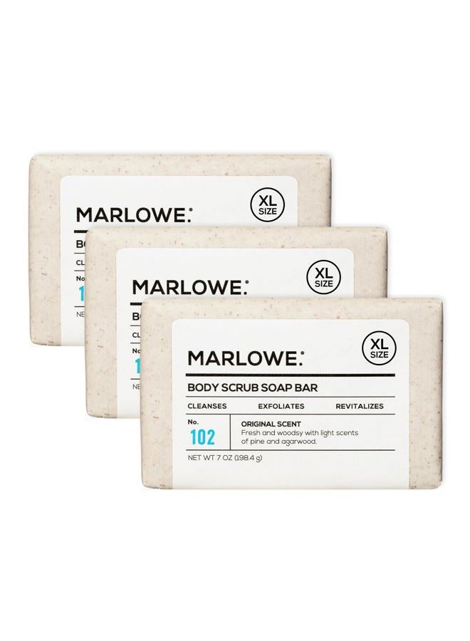 Marlowe No. 102 Men's Body Scrub Soap 7 oz (3 Bars) | Best Exfoliating Bar for Men | Made with Natural Ingredients | Green Tea Extract | Amazing Scent 7 Ounce (3 Count) - Image 1