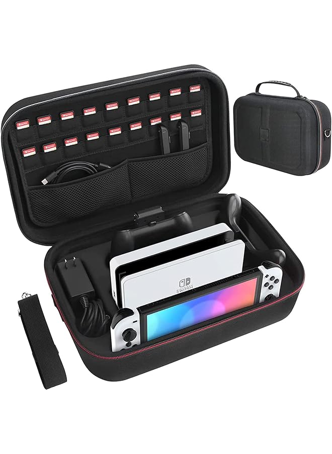 Arabest Carrying Storage Case For Nintendo Switch Oled Model Protective Hard Portable Travel Case With Storage For Console And Accessories Black  - Image 1