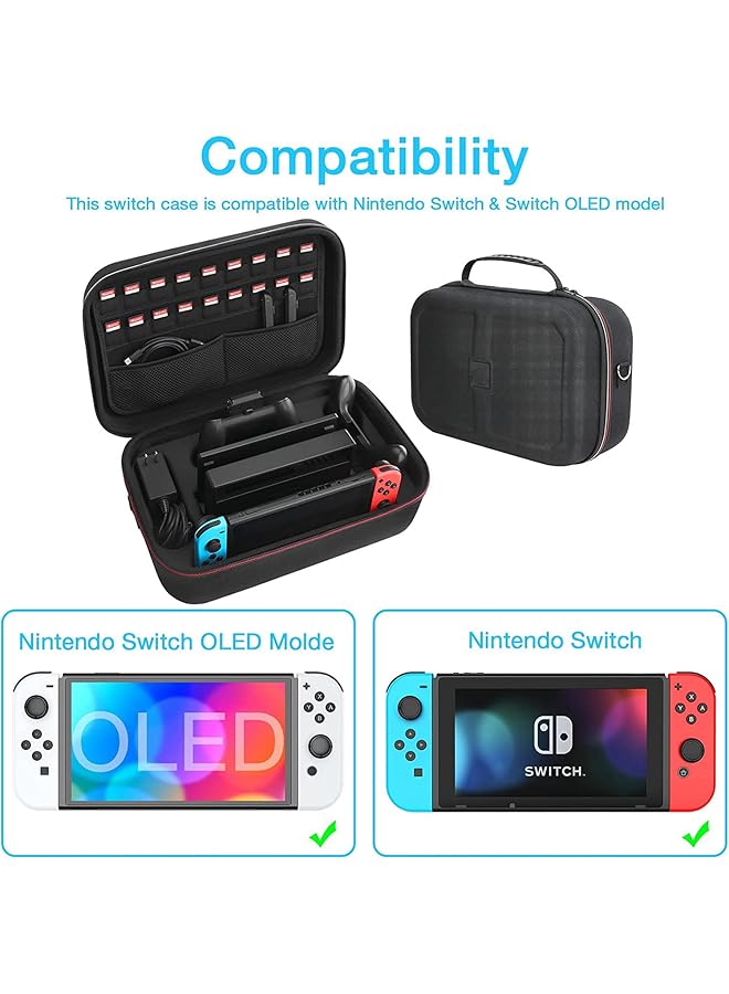 Arabest Carrying Storage Case For Nintendo Switch Oled Model Protective Hard Portable Travel Case With Storage For Console And Accessories Black  - Image 2