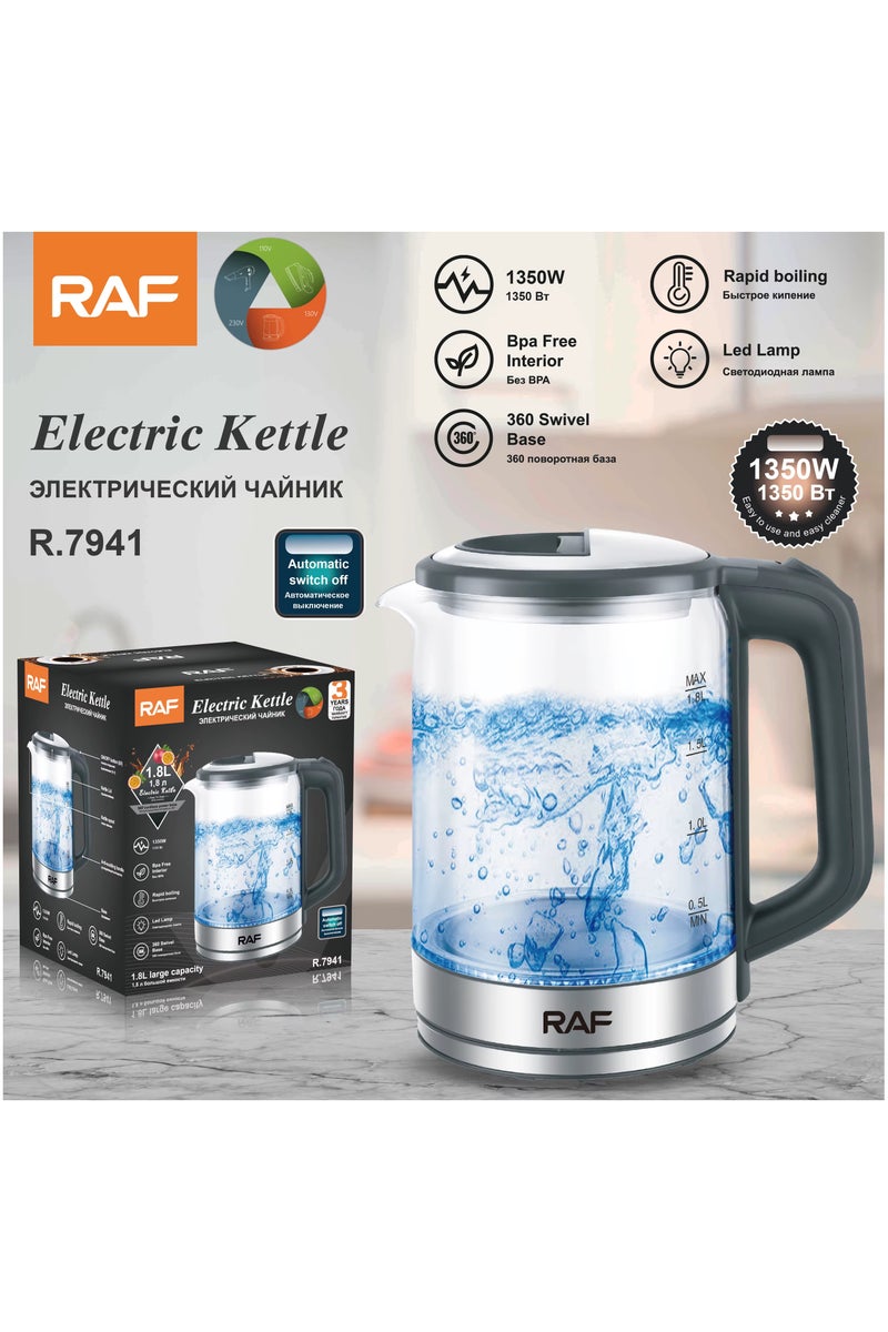 آر إيه أف غلاية كهربائية زجاجية/اضاءه LED/غليان سريع/1.8 لتر/1350 واط - Image 2