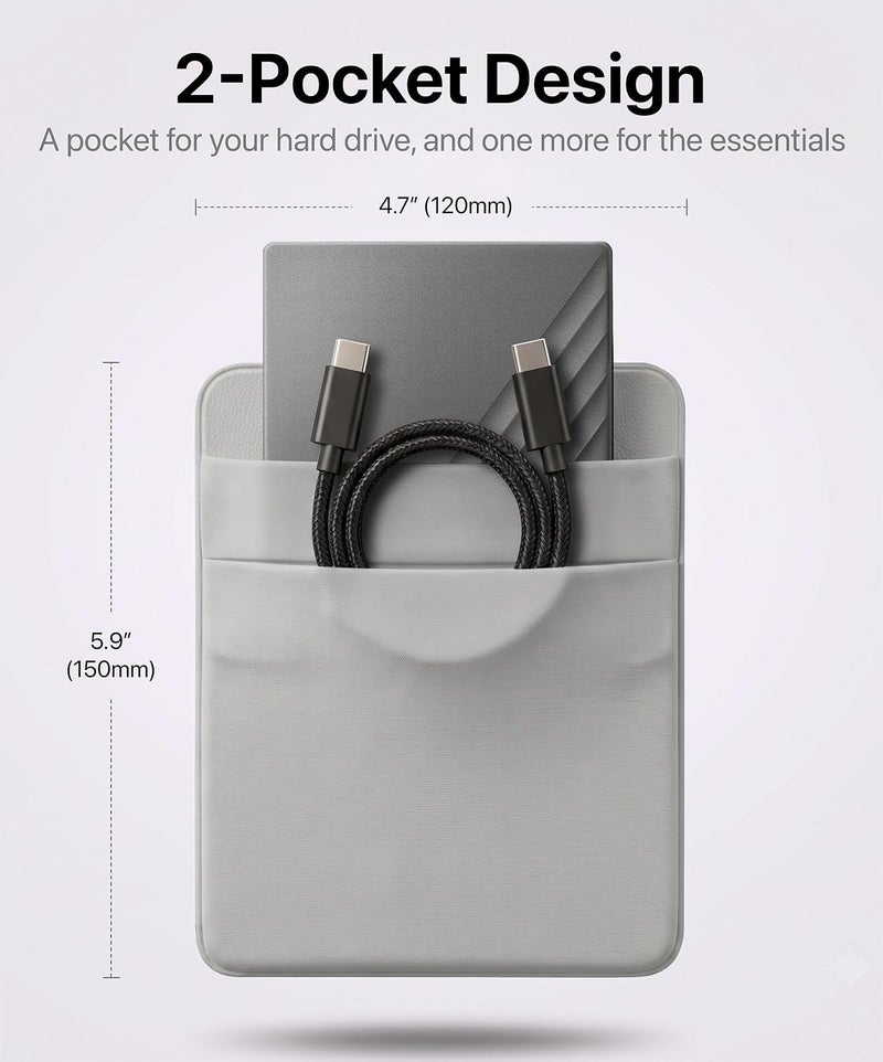 حامل قرص صلب لاصق ذو جيبين للكمبيوتر المحمول، جيب لاصق لـ SSD محمول خارجي، HDD، ماوس نحيف وكابلات (كبير - يناسب SSD وأقراص 2.5 بوصة) - Image 2