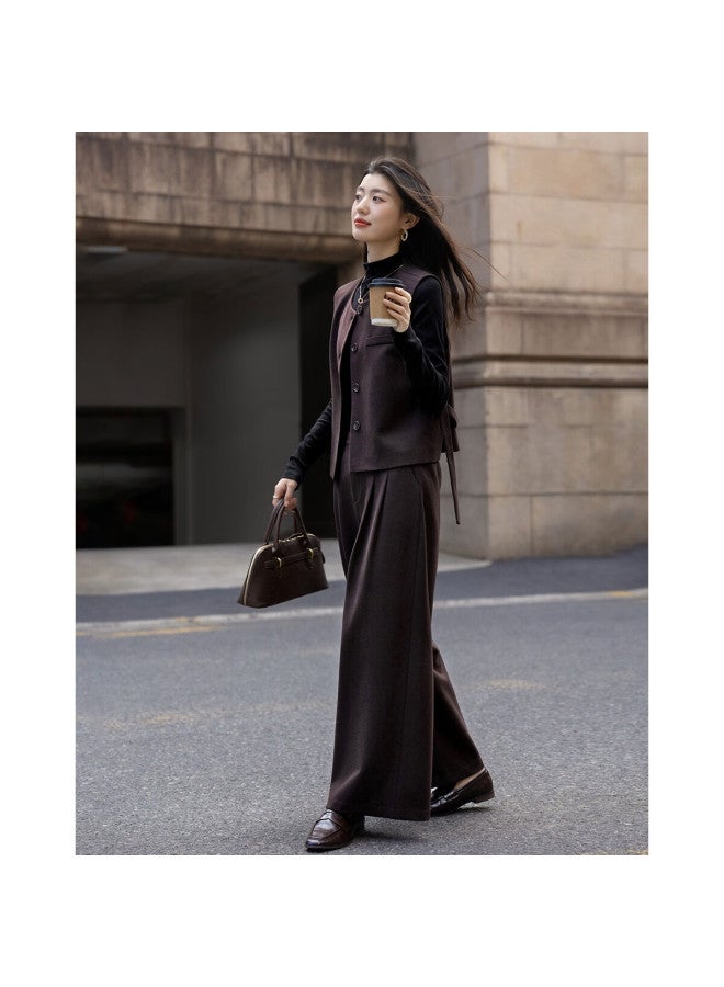 dme Demana Winter Round Neck Sleeveless Short Top Waist-cinching Vest Wide-leg Pants Women's Two-piece Set - Image 1