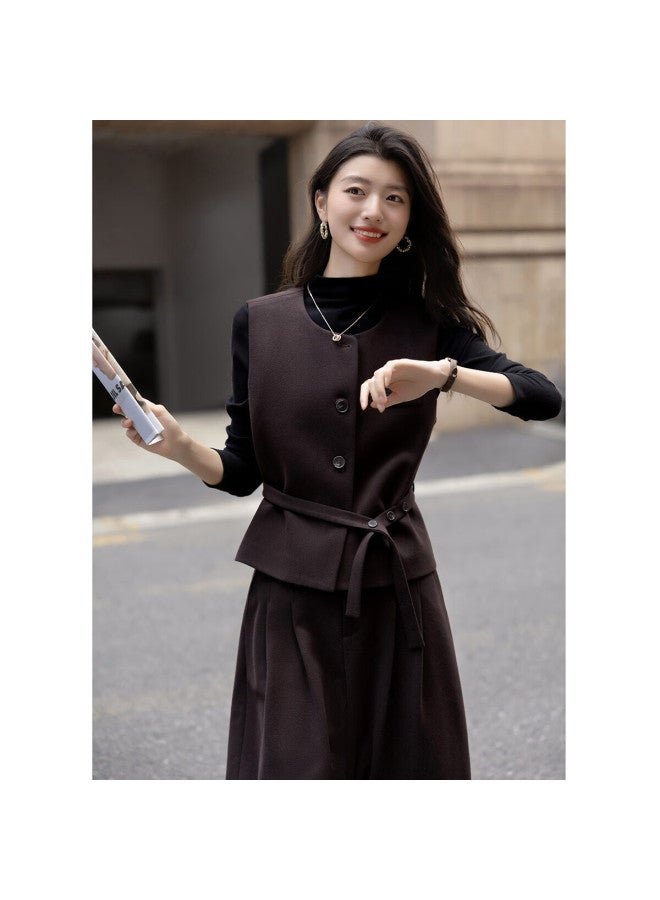 dme Demana Winter Round Neck Sleeveless Short Top Waist-cinching Vest Wide-leg Pants Women's Two-piece Set - Image 5