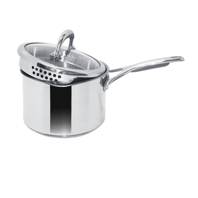 MEYER Select Nickel Free Stainless Steel Saucepan | Sauce pan with triply Base| Sauce Pot with Straining Glass Lid |Milk pan with Lid | Gas and Induction Compatible, 16cm/ 1.95 Liters, Silver - Image 1