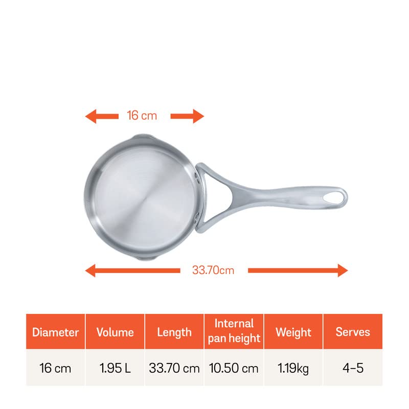 MEYER Select Nickel Free Stainless Steel Saucepan | Sauce pan with triply Base| Sauce Pot with Straining Glass Lid |Milk pan with Lid | Gas and Induction Compatible, 16cm/ 1.95 Liters, Silver - Image 3
