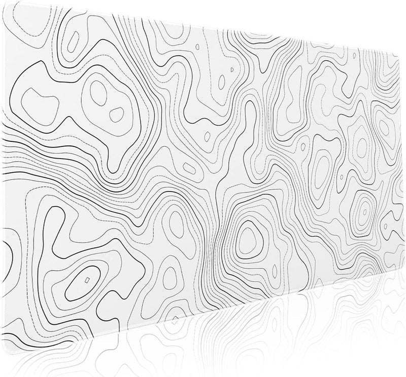 aportt Topographic Map Large Mouse Pad XXL White Lines Contour Geographic Extended Desk Mat Big 90X40 CM Non-Slip Rubber Base Stitched Edge Long Mousepad,35.4 x 15.7 Inch - Image 1