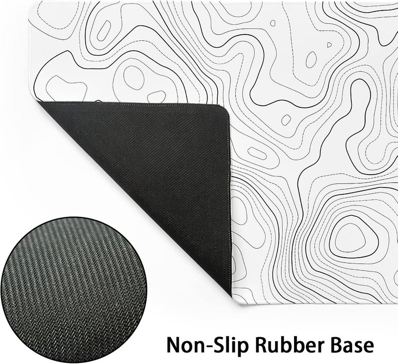 aportt Topographic Map Large Mouse Pad XXL White Lines Contour Geographic Extended Desk Mat Big 90X40 CM Non-Slip Rubber Base Stitched Edge Long Mousepad,35.4 x 15.7 Inch - Image 3