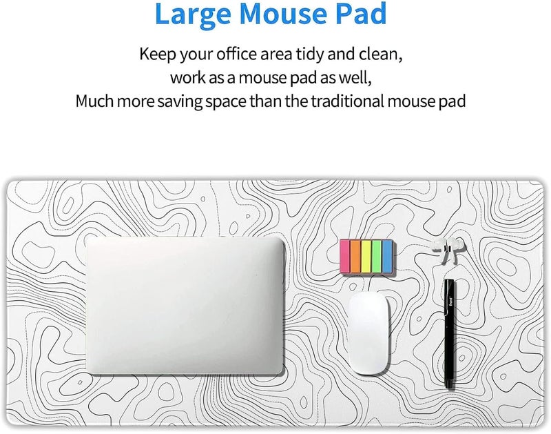 aportt Topographic Map Large Mouse Pad XXL White Lines Contour Geographic Extended Desk Mat Big 90X40 CM Non-Slip Rubber Base Stitched Edge Long Mousepad,35.4 x 15.7 Inch - Image 4