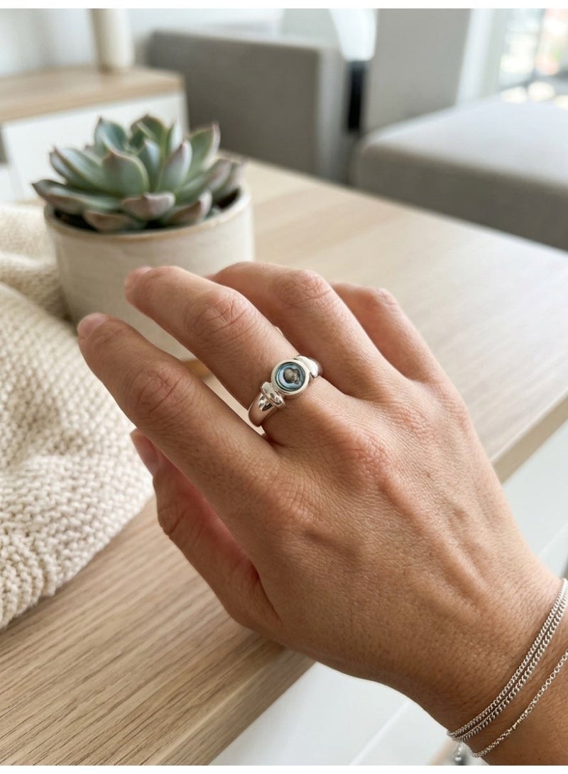 Kanira Premium 925 Sterling Silver Natural Abalone Shell Signet Ring for Men and Women - Premium Paua Shell Geometric Inlay Statement Fashion Ring | KANIRA | Size 7 - Image 1