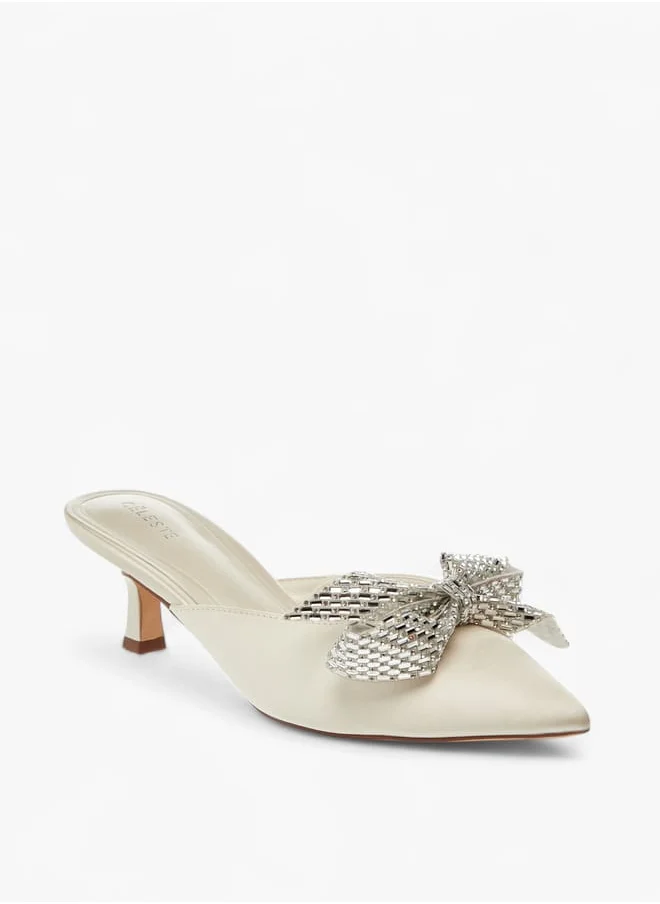 سيليست Womens Bow Embellished Slip-On Shoes With Kitten Heels Ramadan Collection