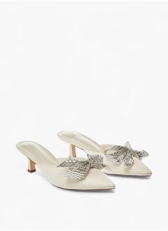Celeste Womens Bow Embellished Slip-On Shoes With Kitten Heels Ramadan Collection  - Image 2