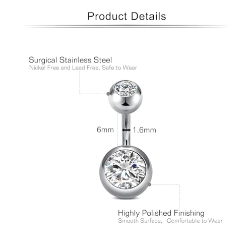 VCMART Short Belly Button Ring 6mm Surgical Steel Clicker Body Piercing Barbells - Image 3