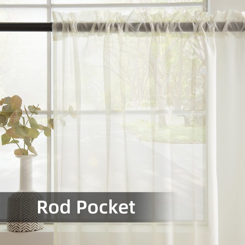 youleyar Solid Sheer Rod Pocket Curtain Voile Draperies 2 Panels White Beige Black Grey Coffee 52 Inch Width 84 Inch Long 1 Pair for Kitchen Bedroom Children Living Room Yard (Ivory,52W ï½˜ 84L) - Image 3