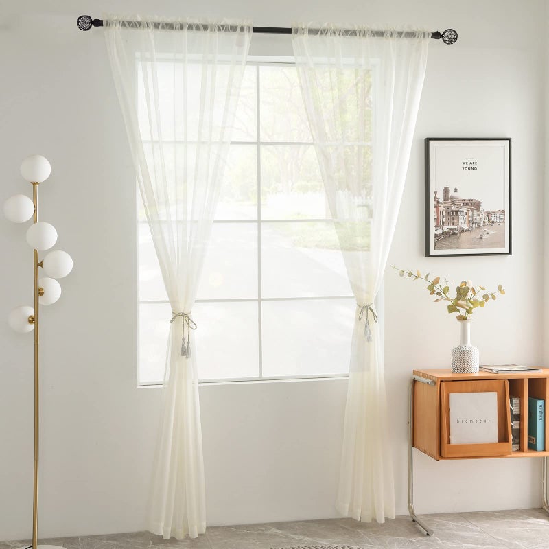 youleyar Solid Sheer Rod Pocket Curtain Voile Draperies 2 Panels White Beige Black Grey Coffee 52 Inch Width 84 Inch Long 1 Pair for Kitchen Bedroom Children Living Room Yard (Ivory,52W ï½˜ 84L) - Image 2