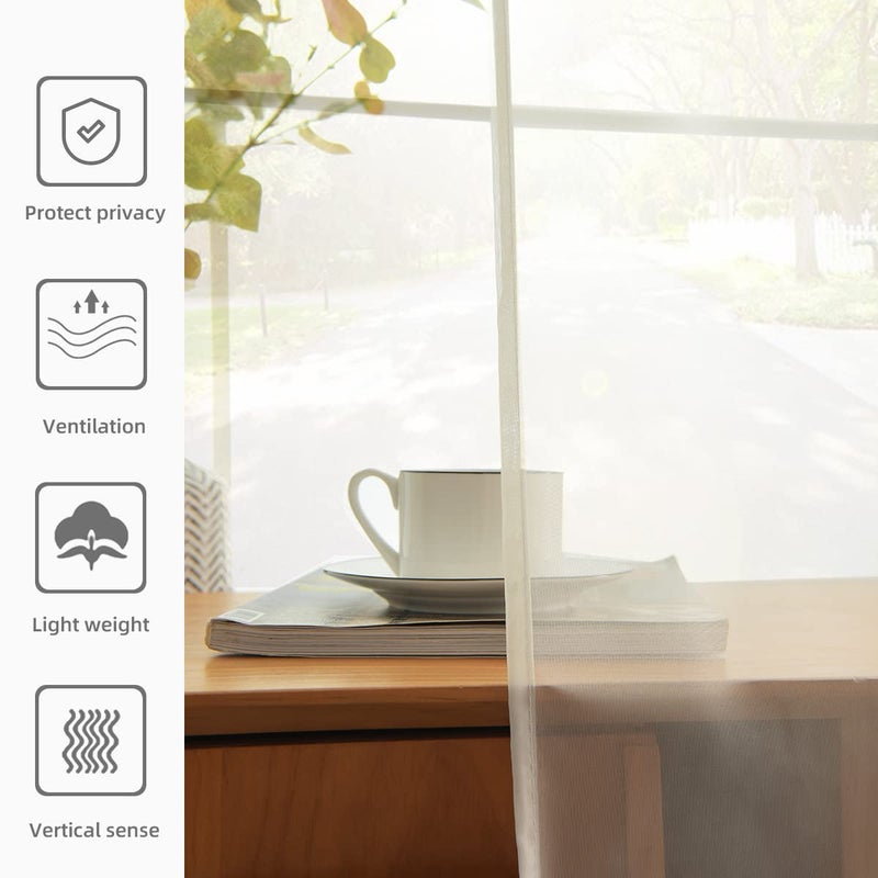 youleyar Solid Sheer Rod Pocket Curtain Voile Draperies 2 Panels White Beige Black Grey Coffee 52 Inch Width 84 Inch Long 1 Pair for Kitchen Bedroom Children Living Room Yard (Ivory,52W ï½˜ 84L) - Image 5