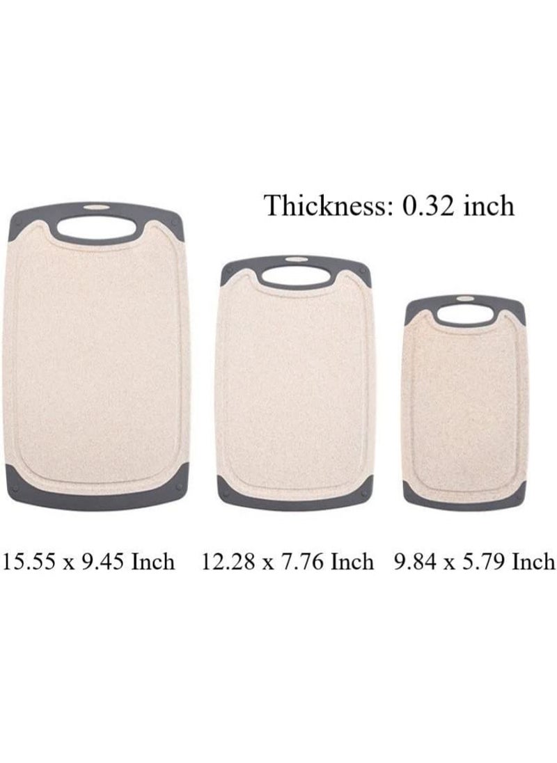 Arabest - Kitchen Cutting Boards, Non-Slip Eco Wheat Straw Cutting Board Set (3 Pieces), Dishwasher Safe (Light Brown) - Image 1