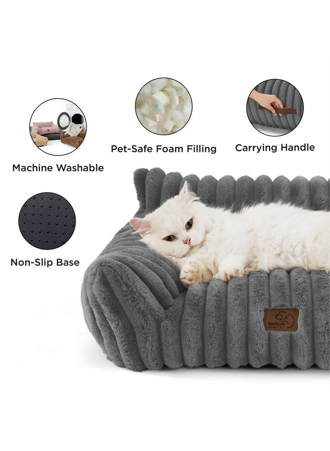 Bedsure Cute Couch for Pets - Fluffy Cat Sofa with Premium Soft Corduroy Fleece, Fuzzy Couch Bed with Removable Washable Cover, Supportive Cat Chair, 24inch, Warm Grey - Image 4