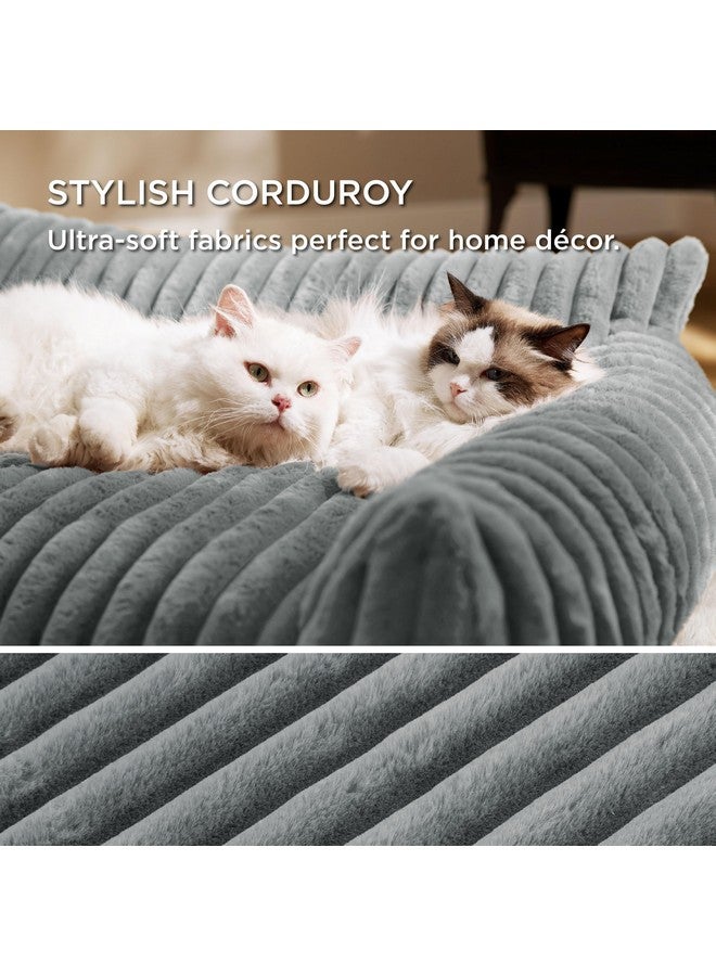 Bedsure Cute Couch for Pets - Fluffy Cat Sofa with Premium Soft Corduroy Fleece, Fuzzy Couch Bed with Removable Washable Cover, Supportive Cat Chair, 24inch, Warm Grey - Image 3