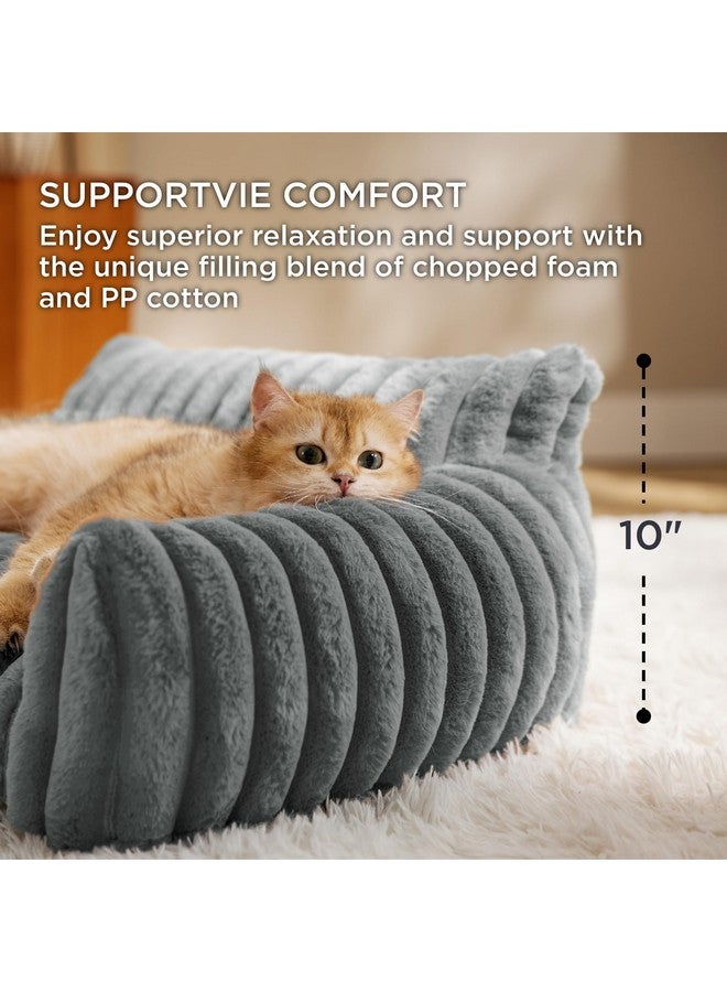 Bedsure Cute Couch for Pets - Fluffy Cat Sofa with Premium Soft Corduroy Fleece, Fuzzy Couch Bed with Removable Washable Cover, Supportive Cat Chair, 24inch, Warm Grey - Image 2