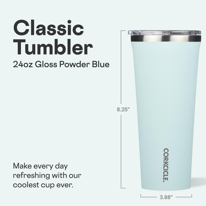 Corkcicle Classic Tumbler - Keeps Drinks Hot for 3 Hours - Triple-Insulated Stainless Steel - Cupholder Friendly - Holiday Mug Gift - Great for Gifting Warmth - 24 oz - Gloss Powder Blue - Image 2