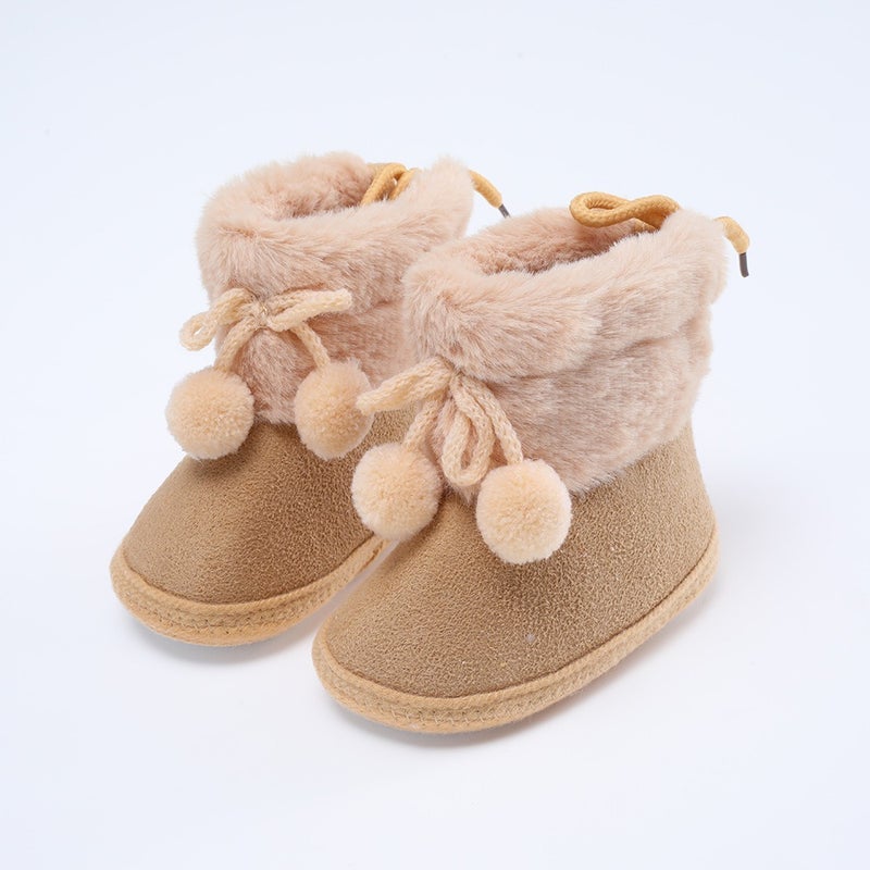 Chang Tong Baby Anti-Slip Soft Sole Learning Shoes for 0-1 Year Old, Warm Winter Socks Shoes, 3-5-7-9 Months, Coral Fleece, Retro Style - Image 3