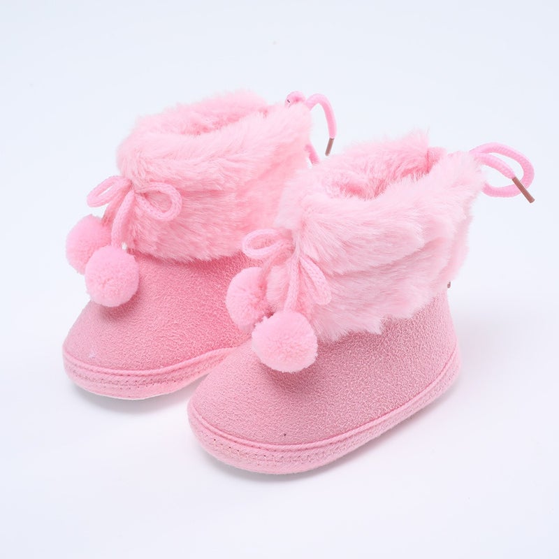 Chang Tong Baby Anti-Slip Soft Sole Learning Shoes for 0-1 Year Old, Warm Winter Socks Shoes, 3-5-7-9 Months, Coral Fleece, Retro Style - Image 1