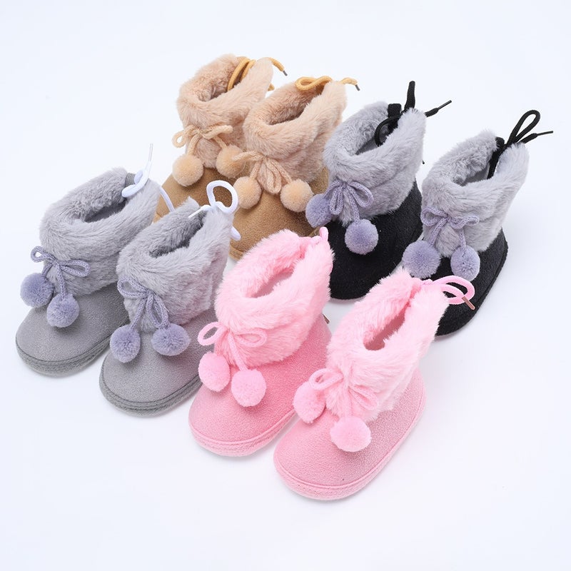 Chang Tong Baby Anti-Slip Soft Sole Learning Shoes for 0-1 Year Old, Warm Winter Socks Shoes, 3-5-7-9 Months, Coral Fleece, Retro Style - Image 2