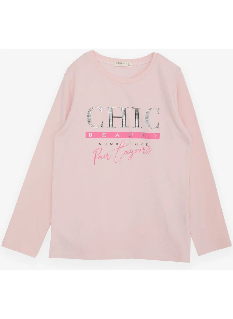Breeze Girl Child Long Sleeve T-Shirt Glitter Text Printed 9-14 Years, Powder