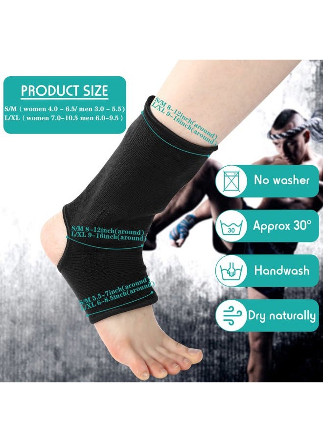 Geyoga 2 Pairs Compression Ankle Sleeve Muay Thai Foot Brace Boxing Ankle Braces for Men Breathable Women Foot Wraps Support for Martial Arts Kickboxing Gym Running, L Size(Black)  - Image 2
