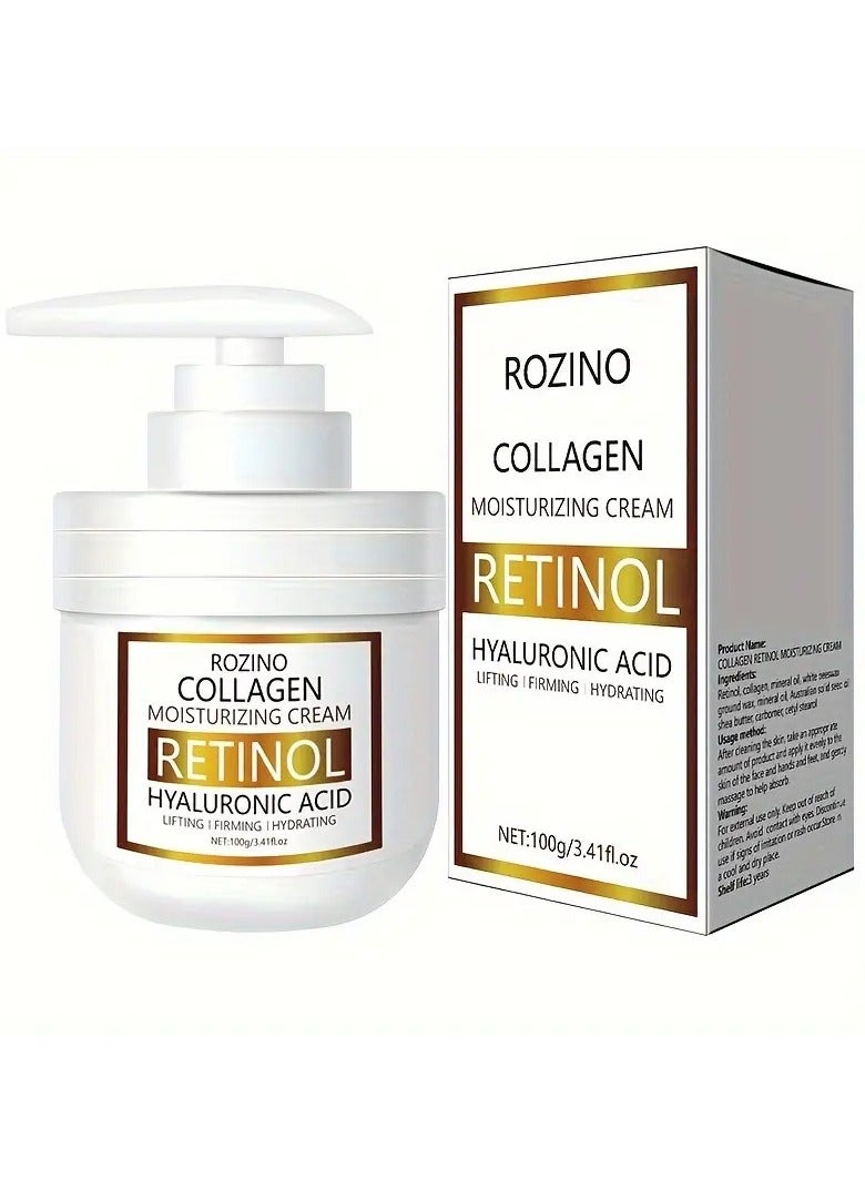 ROZINO Collagen & Retinol Moisturizing Cream - 100g | Hydrating Face Gel with Hyaluronic Acid for Firming, Lifting & Daily Skin Care | Hypoallergenic, Suitable for All Skin Types |, Hydrating Cream|Sleek Packaging|Collagen Boosting, Hydrating Face Cream - Image 2