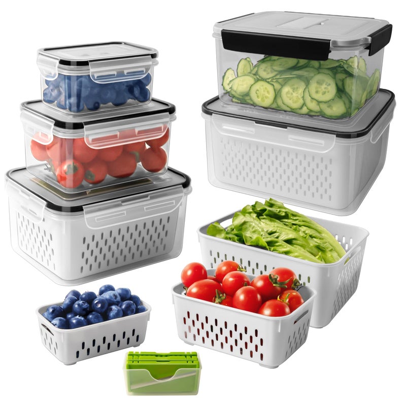 Freshmage 5 PCS Fruit storage Containers for Fridge with Removable Colander and Chopper Set, Leakproof Food Storage Containers with lids, Dishwasher & Microwave Safe Produce Containers to Keep Fruits Fresh - Image 1