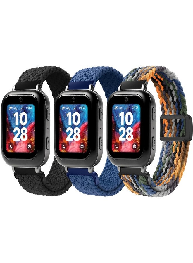 SimpleThings Braided Bands Compatible with Bark Watch, 3Pack Solo Loop Stretchy Watch Bands with Adjustable Easy Buckle for Kids Boys Girls (Black&Blue&Jean) - Image 1