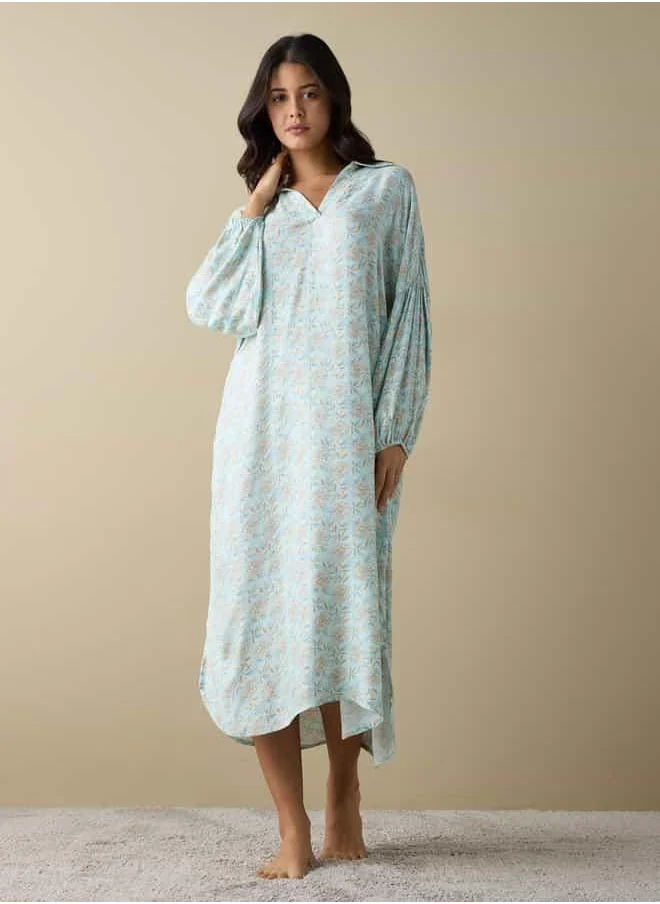 FAV All-Over Floral Print Sleepshirt with Long Sleeves