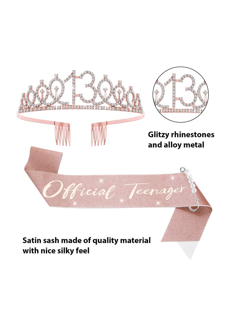 13th Birthday Suit Shoulder Belt and Crown for Girls Rose Gold Fabulous Decoration Satin Sash Gifts for Happy 13th Birthday Party Favor Supplies - Image 4
