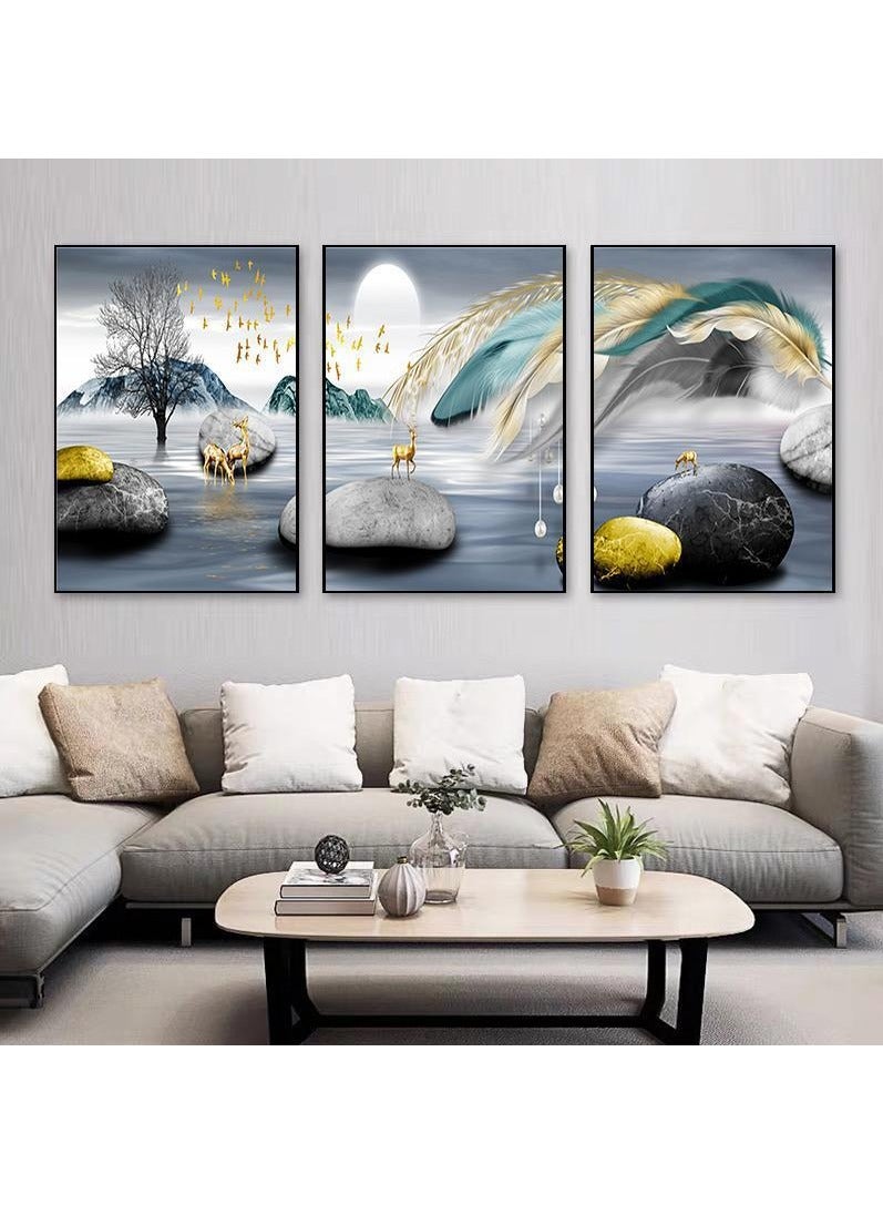 3PCS Wall Art Bright Style Minimalist Decor Modern Abstract Canvas Prints Poster Picture Framed Paintings Decorations