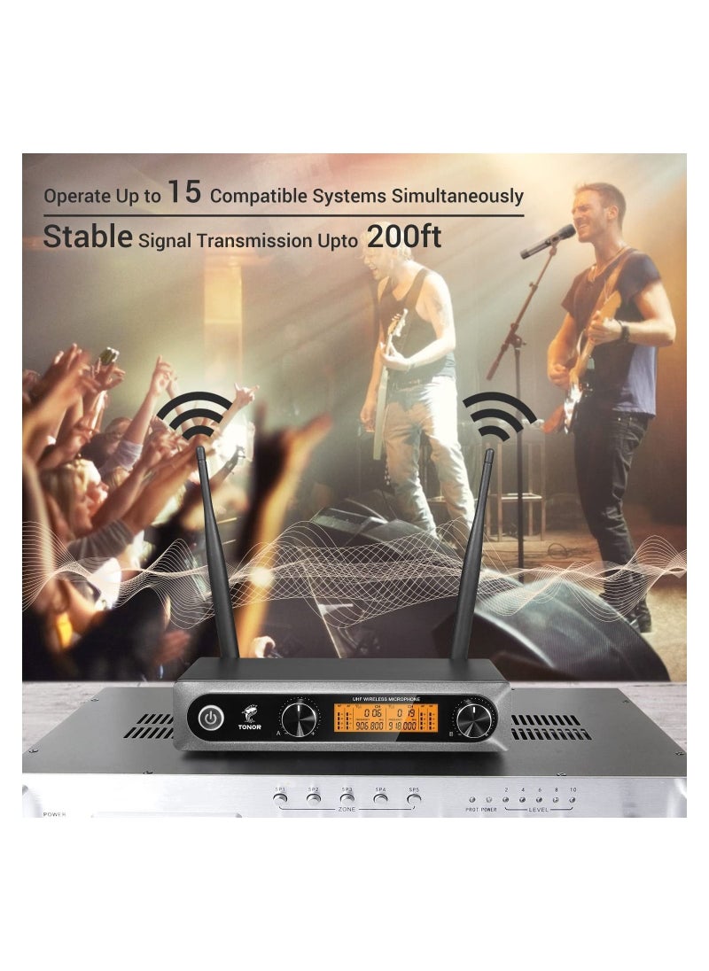 TONOR - Wireless Microphone,Metal Dual Professional UHF Cordless Dynamic Mic Handheld Microphone System for Home Karaoke, Meeting, Party, Church, DJ, Wedding, Home KTV Set, 200ft(TW-820) - Image 1
