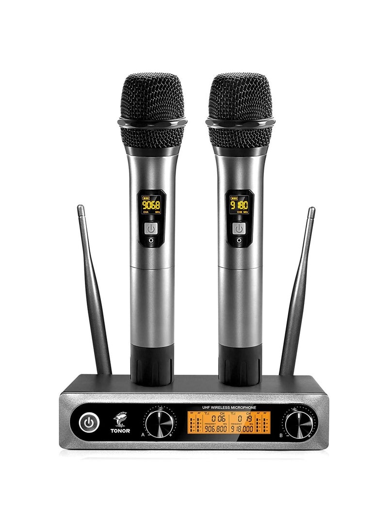 TONOR - Wireless Microphone,Metal Dual Professional UHF Cordless Dynamic Mic Handheld Microphone System for Home Karaoke, Meeting, Party, Church, DJ, Wedding, Home KTV Set, 200ft(TW-820) - Image 1