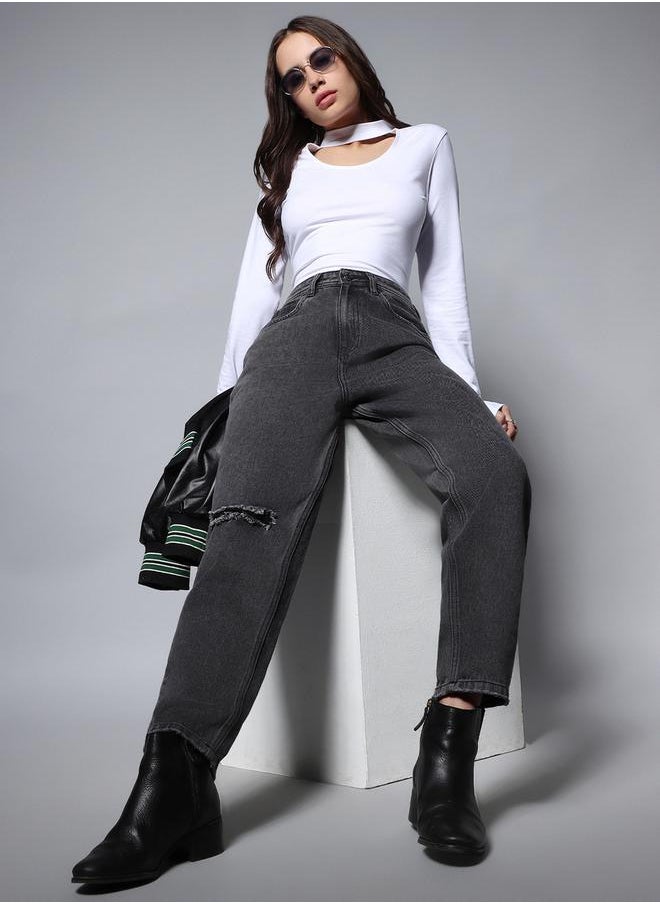 HIGH STAR - Sliced Knee Relaxed Fit Cropped Jeans by Styli - Image 1